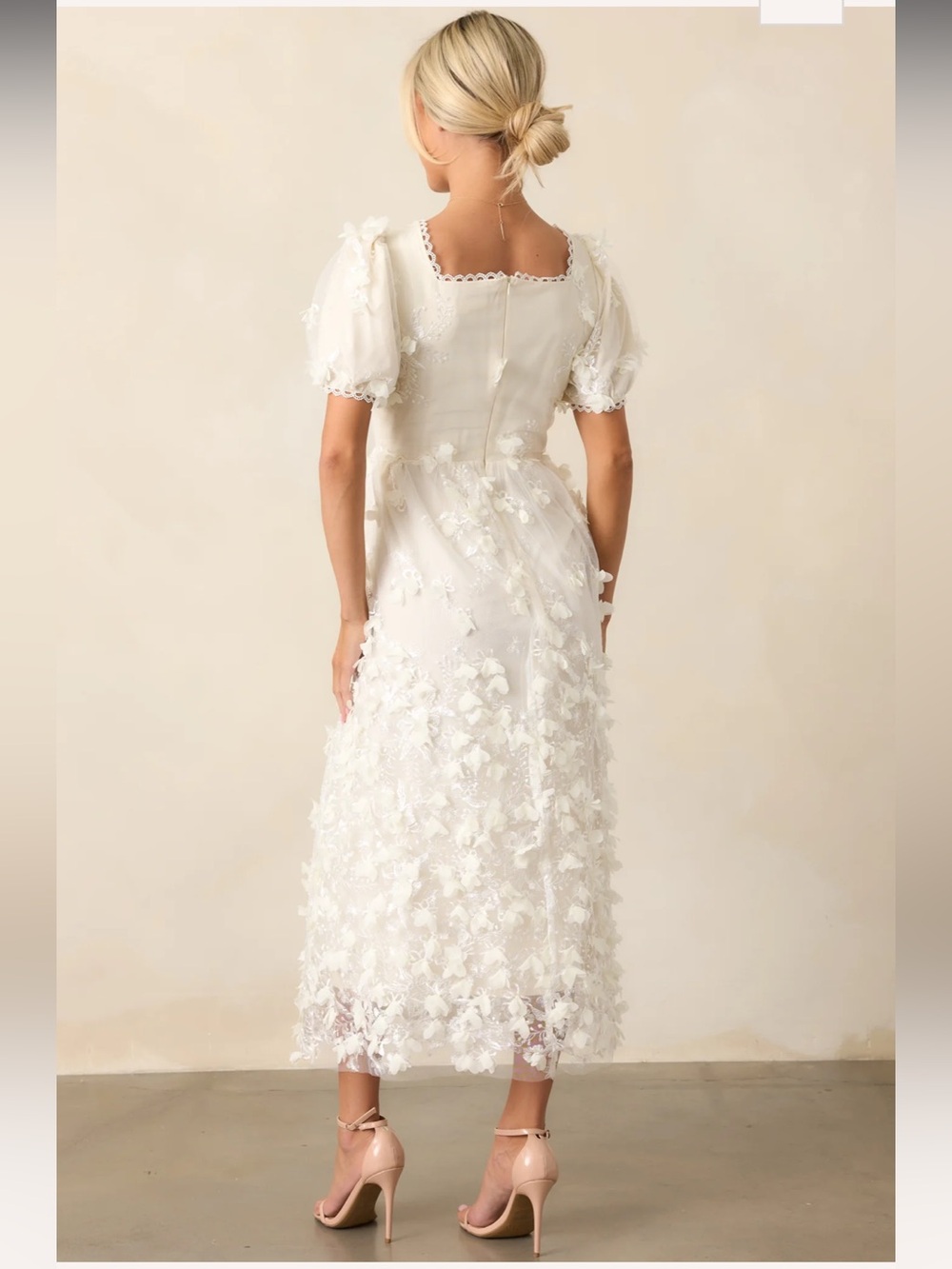 Boutique Just Me Ivory 3D Floral Embellished Appliqué Maxi/Midi Dress Size Large - Picture 3 of 11